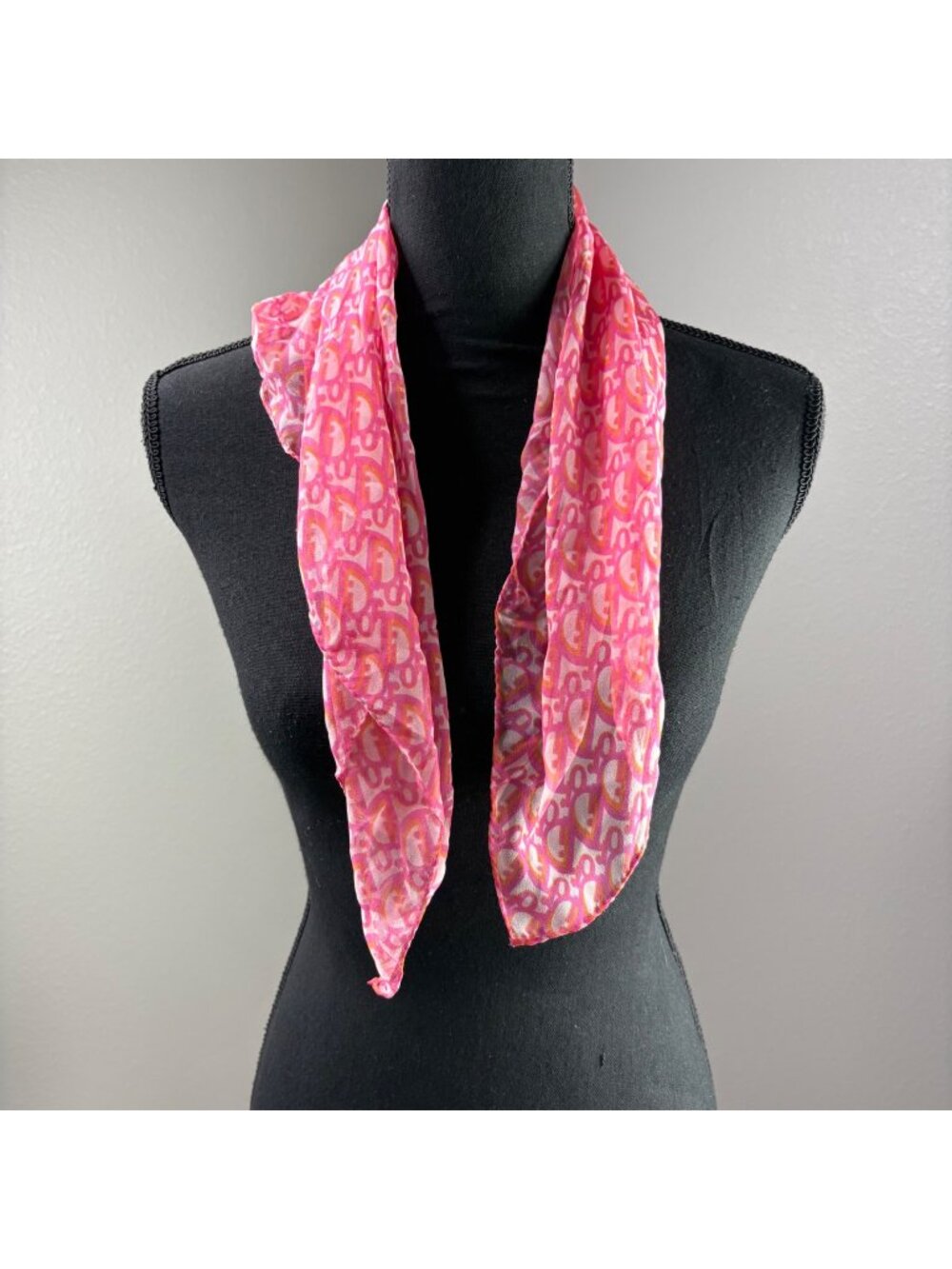 Dior Logo Scarf Pink Orange no tag Sheer 22 x 22 Square Vintage Y2K Silk